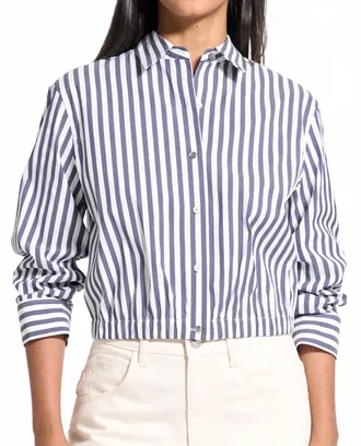 Theory Stripe Cropped Button-Front Shirt In Blue Multi