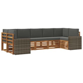 vidaXL Conjunto De Sof&aacute; Seccional 7 Pcs Natural Y Antracita Poli&eacute;ster Vidaxl