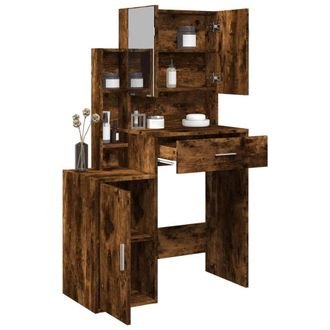 Berkfield Home Dressing Table with Cabinet Smoked Oak 80x35x132 cm in Brown | Size: 80 x 35 x 132 cm