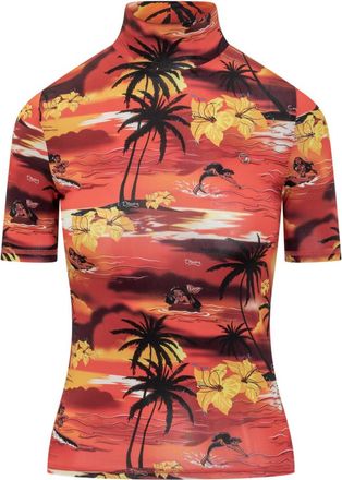 Coperni Red Printed Mock Collar Top