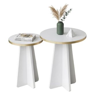 Dmora Mesa De Sal&oacute;n Cardito, Modular, Forma Redonda, Estructura Color Oro, 40x40x50h Cm Blanco