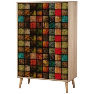 Dmora Aparador Dpersy, Bufé de salón, Aparador de salón, Despensa de cocina, 80x36h127 cm, Roble y Multicolor - Dmora