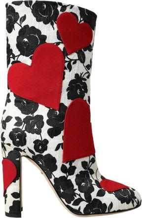 Dolce & Gabbana Floral Hearts Leren Hoge Laarzen - Dames - Laarzen met Hak - Veelkleurig - 35 EU - Leer - Schoenen
