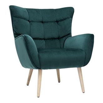 Miliboo Miliboo - Sill&oacute;n N&oacute;rdico Efecto Terciopelo Azul Petr&oacute;leo Y Madera Avery