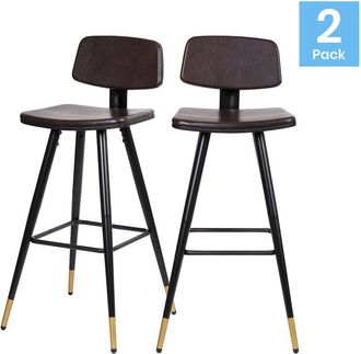 Flash Furniture Low Back Barstools-Brown Upholstery-Black Iron Frame-Set of 2