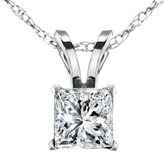 Pompeii3 2 1/2Ct Princess Cut Diamond Certified Solitaire Necklace Lab Grown 14k White Gold