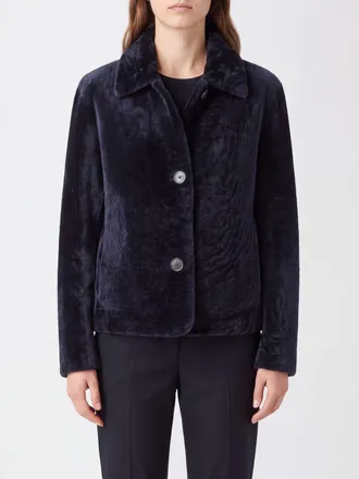Arma Cropped Shearling Shirt Jacket with Classic Collar and Button Closure