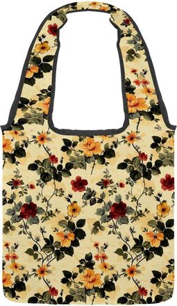 Generic Retro Small Floral Reversible Canvas Shoulder Tote - Double-Sided Print, 12oz Cotton, 27cm Drop, Fold-Flat Bag for Travel, Shopping, Street Outings