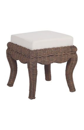 Jonathan Y Designs Rowan 19.7 Bohemian Designer Woven Rattan/Wood Ottoman Vanity Stool, White Cushion Seat in Black Wash at Nordstrom