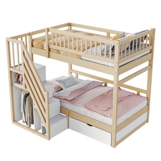 STILVORA Litera Cama 2 Plazas Con Escalera De Almacenaje Y Caj&oacute;n, 90 X 200 Cm, Sin Colch&oacute;n, Madera