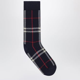 Burberry Calzini blu motivo Check in misto cashmere e cotone