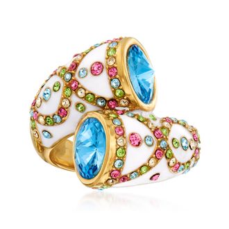 Ross-Simons Multicolored Crystal and Blue Swarovski Crystal Ring With White Enamel in 18kt Gold Over Sterling