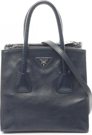Prada Navy Leather Handbag Tote Bag (Pre-Owned)