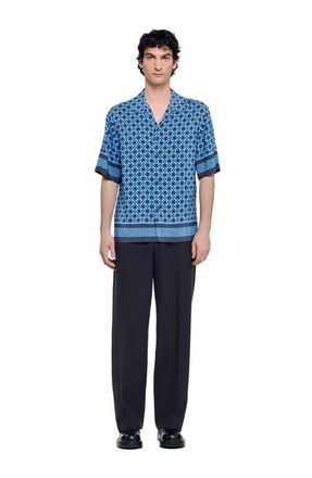 Sandro Square Cross motif flowing blouse in Ocean Blue at Nordstrom, Size Xx-Large