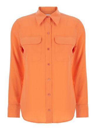 Equipment Signature Orange Shirt With Pointed Collar In Silk Woman