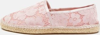 Carolina Herrera Pink Lace And Satin Pearls Embellished Espadrille Flats