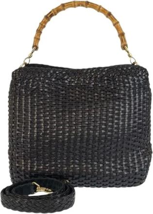 Gucci Pre-owned Handbags, female, Black, Size: ONE SIZE Pre-owned Bamboo Leather 2way bag