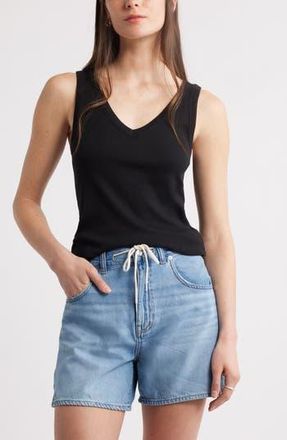 Caslon V-Neck Cotton Blend Tank Top in Black at Nordstrom Rack, Size Xx-Small