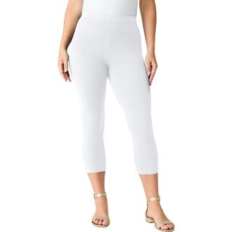 Roaman's Plus Size Essential Stretch Capri Legging in White at Nordstrom, Size 40