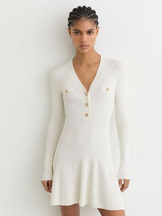 Reiss Knitted Button-detail Mini Dress, XL