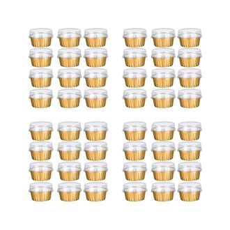 OEM Vasitos De Postre Con Tapa, Paquete De 200 Unidades, Soportes Para Hornear De Papel De Aluminio Dorado, Peque&ntilde;os Moldes Para Pasteles Transparentes