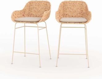 Rendez-Vous D&eacute;co Lote De 2 Sillas Para Isla Central 66 Cm Faro En Material Natural