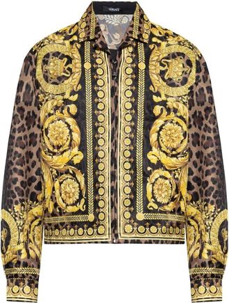 Versace Light Jackets, male, Yellow, Size: L Leopard Print Zip-Up Jacket