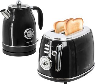 MegaChef 1.8 Quart Electric Tea Kettle and 2 Slice Toaster Combo in Black