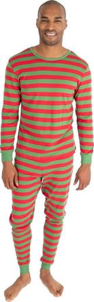 Leveret Mens Cotton Striped Matching Family Holiday Pajamas in Red & Green at Nordstrom, Size Xx-Large