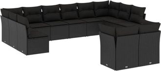 vidaXL Set De Sof&aacute;s De Jard&iacute;n 12 Piezas Cojines Rat&aacute;n Sint&eacute;tico Negro Vidaxl
