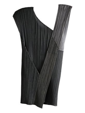 Pleats Please Issey Miyake Pointe pleated asymmetric top - Black