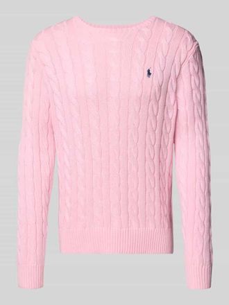 Polo Ralph Lauren Strickpullover mit Zopfmuster Modell DRIVER in Rosa, Gr&ouml;&szlig;e L