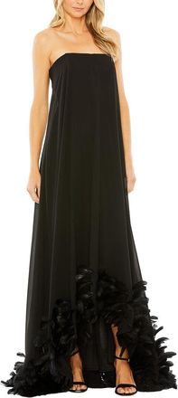 Mac Duggal Strapless Flare Feather Hem Gown