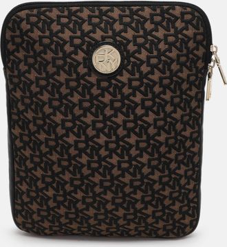DKNY Dkny Brown/black Canvas And Leather Pouch Clutch