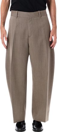 STUDIO NICHOLSON Textured High-Waist Wide-Leg Pleated Pants