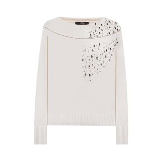Twinset Gebreide trui met strass-versiering - Dames - Truien - Wit - Maat: M