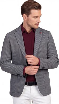 Roy Robson colbert Roy Robson grijs effen slim fit gebreid
