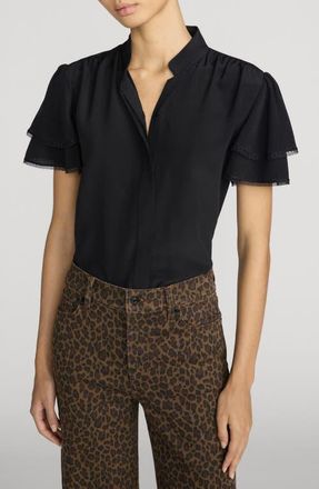 Frame Denim Arcadia Layered Ruffle Silk Top in Black at Nordstrom, Size X-Small
