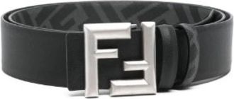 Fendi Omkeerbare riem met FF-motief - Heren - Riemen - Zwart - 90 CM - Leer - Accessoires