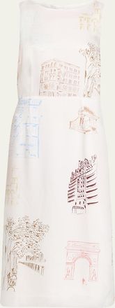 Lafayette 148 New York Sleeveless Manhattan-Print Midi Shift Dress