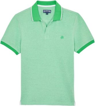 Vilebrequin Tops, Heren, Groen, L, Katoen, Effen poloshirt van katoen met parelmoereffect voor heren