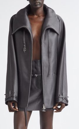 GRACE LING Beltled Collar Wool & Silk Cocoon Coat in Dark Grey at Nordstrom, Size 4 Us