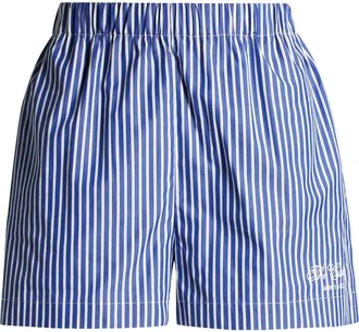Sporty & Rich x The Carlyle Embroidered Stripe Cotton Poplin Boxer Shorts in Navy/White at Nordstrom, Size X-Large