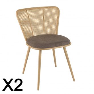Macabane Lote de 2 sillas de tela color topo con respaldo efecto rejilla