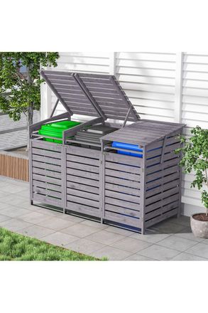 Living and Home 6x3ft Weatherproof Garbage Shed - Solid Spruce Construct with 3-Bin & Sloped Roof Design in Grey