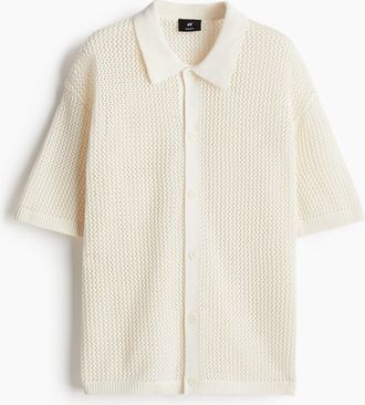 H&M Shirt aus Pointellestrick in Regular Fit - White