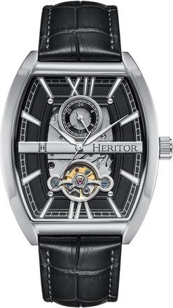 Heritor Masterson Semi-Skeleton Leather-Band Watch