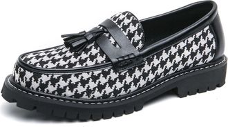 Generic Mens Loafers Casual Slip On Leather Boat Shoes Fashion Wedding Tassel Loafers Business Black Dress Shoes for Men (Black/White,7.5)