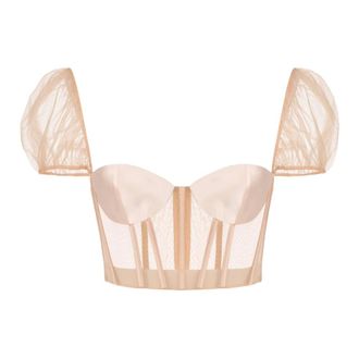 Elisabetta Franchi Bustiertop van mesh en gazar - Dames - Blouses & Shirts - Beige - Maat: L Polyamide