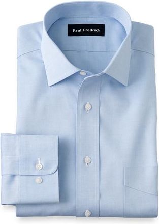 Paul Fredrick Slim Fit Non-iron Cotton Pinpoint Solid Spread Collar Dress Shirt in Blue at Nordstrom, Size 15.5 - 33
